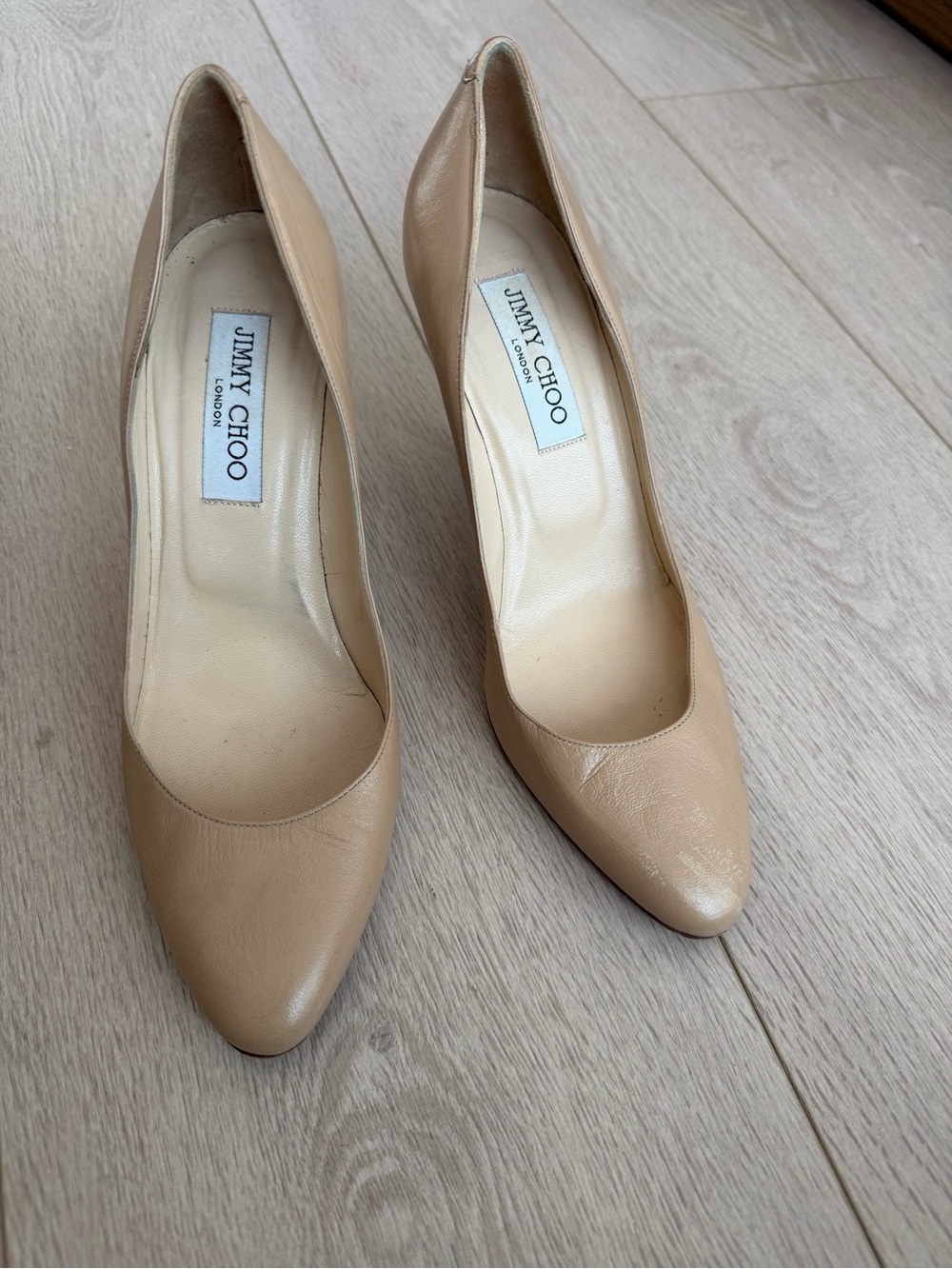 Jimmy Choo Beige Leather Pointed-Toe Pumps